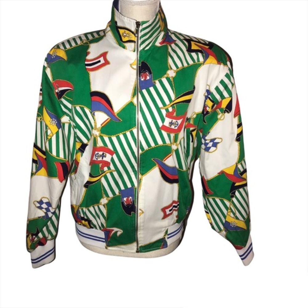 Vintage 80s Mighty Bomber Jacket Colorful Nautical Size Large